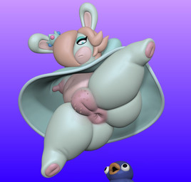 ambiguous_feral ambiguous_gender anthro anus areola beak big_butt black_eyes blonde_hair blue_background blue_body blue_eyelids blue_eyes breasts butt clothed clothing crown dress duo eyelashes featureless_legs female female_anthro feral fur genitals gradient_background hair hair_over_eye half-closed_eyes hand_behind_head headgear light long_hair long_nipples looking_at_another looking_at_viewer low-angle_view mouth_closed multicolored_body narrowed_eyes navel nipples no_eyebrows no_pupils no_underwear noseless open_beak open_mouth pawpads pink_areola pink_nipples plump_labia purple_background pussy_stubble simple_background solo_focus spread_legs spreading tan_body tan_inner_ear tan_pawpads tan_skin teal_clothing teal_dress thick_thighs two_tone_body vulva white_body white_fur yellow_beak fizzymola mario_plus_rabbids_sparks_of_hope nintendo raving_rabbids rayman_(series) ubisoft rabbid_rosalina avian bird lagomorph mammal penguin penguin_(mario) rabbid 2023 3d_(artwork) colored digital_media_(artwork) english_description lighting redraw shaded