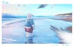 anthro beach bottomwear clothing detailed_background kemono male outside overweight overweight_male seaside shirt shorts solo topwear water white_body yimingsama bear mammal polar_bear ursine 2023 hi_res