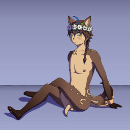 acroposthion anthro balls blush bodily_fluids brown_body brown_fur cuffs_(clothing) flower flower_crown foreskin fur genital_fluids genitals glans leaking_precum long_foreskin looking_at_viewer male nipples nude pawpads paws penis plant precum simple_background sitting sitting_on_ground solo tail unretracted_foreskin xevv canid canine canis mammal wolf 1:1 hi_res