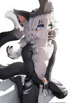 anthro balls black_highlights blue_eyes bodily_fluids countershading cum cum_drip cum_from_nose cum_in_mouth cum_in_nose cum_inside cum_on_ground cumshot cumshot_in_mouth dipstick_tail dripping duo ear_piercing ear_tuft ejaculation facial_markings fellatio genital_fluids genitals green_eyes hair head_grab head_markings heterochromia highlights_(coloring) humanoid_genitalia humanoid_penis irrumatio kneeling_oral_position leg_markings looking_up_at_partner male male/male markings narrowed_eyebrows open_mouth oral penile penis penis_in_mouth piercing ponytail sex solo_focus tail tail_markings thigh_markings tongue tongue_out tongue_out_fellatio tuft white_body white_countershading young young_anthro dld0803 ambiguous_species domestic_cat felid feline felis mammal hi_res