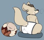 anthro anus blush bodily_fluids breath brown_hair bulge clothing duo green_eyes hair macro male male/male micro panting puffy_anus raised_tail sweat tail underwear conditional_dnp verdantphysician flynn_(verdantphysician) canid canine fennec_fox fox mammal true_fox