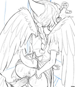 anthro anus big_butt blush blush_lines bone_frill braided_hair bubble_butt butt clothed clothing clothing_aside clothing_lift dialogue dress dress_aside dress_lift duo erection faceless_character faceless_male feathered_wings feathers female frill_(anatomy) genitals hair holding_penis long_hair male male/female mature_anthro mature_female penetration penis pubes sex shallow_penetration short_tail tail tail_motion tailwag text vaginal vaginal_penetration vulva wings yeik_art cavemanon_studios snoot_game samantha_(snoot_game) human mammal prehistoric_species pterosaur reptile scalie 2025 artist_name english_text hi_res monochrome watermark