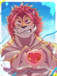 abs anthro fur gesture grin hair heart_gesture heart_symbol male muscular muscular_anthro muscular_male one_eye_closed orange_body orange_fur pecs red_hair smile solo striped_body striped_fur stripes wink chanomaru_sleep lifewonders tokyo_afterschool_summoners nomad_(tas) felid mammal pantherine tiger 3:4 hi_res