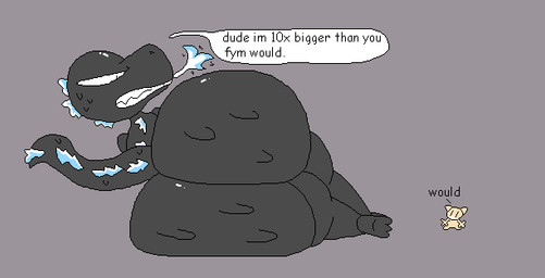 ambiguous_gender angry anthro big_butt black_body blue_spikes butt dialogue duo extreme_size_difference glistening glistening_body glistening_butt grey_background huge_butt looking_at_another looking_at_butt lying male nude_anthro on_side pupils scales sharp_teeth simple_background size_difference size_shaming smaller_male snout speech_bubble spiked_tail spikes spikes_(anatomy) tail talking_to_another tan_body teeth text thick_thighs white_sclera nxyitn godzilla_(series) toho bababooey_(nxyitn) godzilla domestic_cat felid feline felis kaiju mammal tabby_cat aliasing digital_media_(artwork)