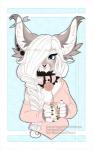 alternative_fashion anthro arrow_piercing black_piercing braided_hair clothed clothing collar container cup ear_piercing female flower_collar fur gauged_ear goth grey_body grey_fur hair holding_container holding_cup holding_mug holding_object industrial_piercing looking_at_viewer mug pastel_goth piercing pink_clothing pink_collar pink_sweater pink_topwear silver_piercing smile solo sweater topwear white_hair petitecat felid mammal pastel_theme