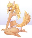 alternative_fashion barefoot blonde_hair blue_eyes bra breasts butt_keyhole_panties cat_keyhole_clothing cat_lingerie cleavage cleavage_cutout clothed clothing cute_fangs cutout fangs feet female frilly frilly_bra frilly_clothing frilly_underwear furgonomics gyaru hair j-fashion keyhole_bra keyhole_clothing keyhole_panties keyhole_underwear kneeling lingerie looking_at_viewer looking_back open_mouth open_smile panties side-tie_panties simple_background smile solo tail_through_keyhole teeth tongue training_bra underwear underwear_only white_background white_bra white_clothing white_panties white_underwear iwbitu magical_pokaan liru_(magical_pokaan) animal_humanoid canid canid_humanoid canine canine_humanoid canis humanoid mammal mammal_humanoid wolf wolf_humanoid digital_media_(artwork) digital_painting_(artwork) shaded