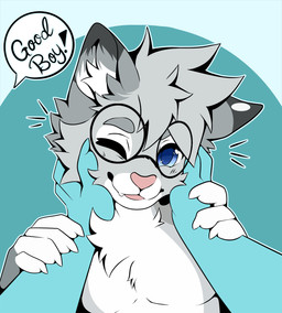 ambiguous_gender anthro blue_eyes cheek_tuft claws dipstick_ears dipstick_fingers duo ear_markings eyewear facial_tuft first_person_view fluffy fluffy_chest fur glasses good_boy grey_body hair headpat looking_at_viewer male male/ambiguous markings multicolored_ears nude nude_anthro nude_male one_eye_closed petting petting_pov pink_nose round_glasses simple_background smile spots spotted_markings surprised tongue tuft wink slushie-nyappy-paws nixuelle ych_(character) domestic_cat egyptian_mau felid feline felis mammal digital_media_(artwork) hi_res