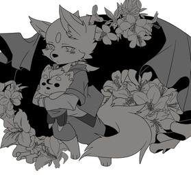 3_toes :3 abstract_background anthro barefoot biped blush bottomwear cheek_tuft clothed clothing crescent_moon doll dot_eyes facial_tuft feet flower frown fully_clothed fur fur_markings hair hibiscus holding_object inner_ear_fluff leaf looking_at_viewer male markings moon pants plant plushie ponytail sad shirt simple_eyes solo toes topwear tuft young young_anthro young_male saku1saya seiya_(saku1saya) canid canine canis domestic_dog mammal 2015 greyscale monochrome