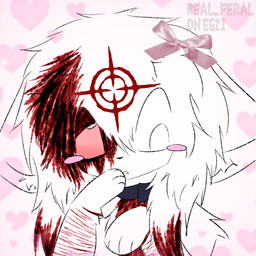 accessory andromorph anthro blood blood_in_hair blood_on_face bloodshot_eye blush blush_lines blush_stickers bodily_fluids border bow_ribbon chest_tuft collar crosshair floppy_ears fur gore hair hair_accessory hair_bow hair_ribbon hand_to_face intersex lazy_eye messy_hair pink_border ribbons scar self-harm self-harm_scars shock_collar shy solo tuft white_body white_fur white_hair real_feral preychan felid feline mammal 1:1 distracting_watermark hi_res sketch watermark