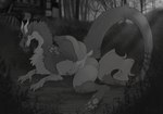 anus butt dragon female feral forest forest_background fur furred_dragon furred_scalie genitals hi_res monochrome mythological_creature mythological_scalie mythology nature nature_background plant pussy scalie solo spread_legs spreading tail tree verena_(verinity_v) verinity_v