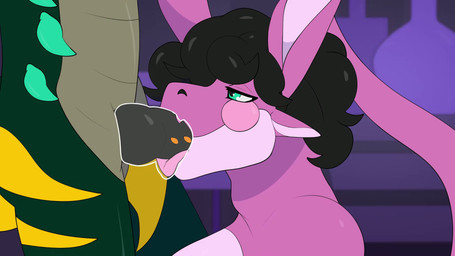 anthro blue_eyes bodily_fluids duo erection female genital_fluids genitals hair intersex intersex/male male male/female male/male nude oral penis simple_background tail bellial_grotenbell ezrha_(k4jayx) reptile scalie 16:9 4k absurd_res animated hi_res long_playtime sound webm widescreen