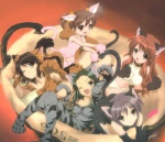 basket bell claws clothed clothing collar container fangs female group hair long_hair one_eye_closed open_mouth pawpads paws ribbons scan short_hair skimpy slave tail teeth text tongue toy wink ikeda_shouko third-party_edit the_melancholy_of_haruhi_suzumiya haruhi_suzumiya kyon's_sister kyon_no_imouto mikuru_asahina tsuruya yuki_nagato animal_humanoid cat_humanoid domestic_cat felid felid_humanoid feline feline_humanoid felis humanoid mammal mammal_humanoid 2007 hi_res japanese_text shopped translated