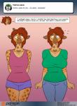 2018 anthro ask_blog big_breasts bottomwear breast_expansion breasts brown_eyes clothing conditional_dnp dialogue digital_media_(artwork) duo english_text expansion female giraffe giraffid horn jewelry kadath mammal necklace ossicone puzzle_(kadath) shorts small_breasts speech_bubble text url