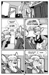 2014 adrian_gray ah_club anthro bottomless canid canine canis casual_exposure clothed clothing comic dialogue digital_media_(artwork) english_text female greyscale hildegard_rothschild kangaroo macropod mammal marsupial monochrome rick_griffin speech_bubble text wolf