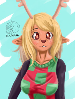 anthro blonde_hair blush eyelashes female freckled_face freckles hair horn long_eyelashes solo tear_trough allartskye deltarune undertale_(series) noelle_holiday deer mammal new_world_deer reindeer hi_res