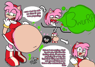 abdominal_bulge accessory anthro boots burp_cloud burping burping_up_object clothing dialogue digestion dress duo female female_pred footwear fur gloves green_eyes grey_background handwear headband heart_symbol human_prey male male/female male_prey onomatopoeia pink_body pink_fur profanity red_boots red_clothing red_dress red_footwear red_headband shoes simple_background sound_effects speech_bubble text torn_clothing vore weight_gain white_clothing white_gloves white_handwear willing_prey sapsp sega sonic_the_hedgehog_(series) amy_rose sap_(sapsp) eulipotyphlan hedgehog human mammal 2024 colored english_text hi_res watermark