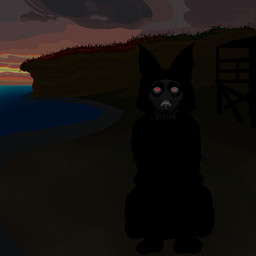 ambiguous_gender beach black_body bone building clenched_teeth cloud detailed_background feral grass hill house looking_at_viewer philtrum plant red_eyes sand seaside skull skull_head sky solo sunset teeth water schreckengast canid canine canis domestic_dog german_shepherd herding_dog mammal pastoral_dog 1:1 2024 digital_media_(artwork) low_res pixel_(artwork)