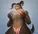 5_fingers american_flag american_flag_bikini anthro big_breasts bikini blue_bikini_top breasts claws cleavage clothed clothing female fingers flag flag_bikini flag_clothing flag_print flag_swimwear fondling hand_on_breast highleg highleg_bottomwear holding_breast horn huge_breasts long_claws looking_at_viewer non-mammal_breasts orange_sclera print_bikini print_clothing print_swimwear red_bikini red_clothing red_swimwear self_fondle sharp_teeth skimpy_bikini solo squeezing star star_polygon star_print string_bikini swimwear teeth two-piece_swimsuit under_boob united_states_of_america white_bikini white_clothing white_swimwear derek_hetrick fallout microsoft deathclaw reptile scalie 2021 digital_media_(artwork) hi_res