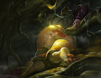 angry anthro anus areola big_butt biped breast_squeeze breasts butt clothing feet female nipples open_mouth pawpads paws penis_tentacles soles solo squeezing tentacles toes torn_clothing yellow_body momo_fox bandai_namco digimon canid digimon_(species) mammal renamon digital_media_(artwork) digital_painting_(artwork) hi_res painting_(artwork)