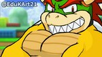 anthro bared_teeth beak clenched_teeth eyebrows flexing flexing_bicep flexing_both_biceps flexing_muscles flexing_pec green_head hair half-closed_eyes horn jewelry male muscular narrowed_eyes necklace pecs red_eyebrows red_eyes red_hair scales shell smile solo teeth teeth_showing toothed_beak ventral_scales yellow_body yellow_scales edukart21 mario_bros nintendo bowser koopa scalie 16:9 animated short_playtime widescreen