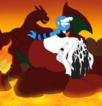 abdominal_bulge anthro balls big_balls big_penis bodily_fluids cum cum_inflation cum_inside genital_fluids genitals huge_penis inflation lava looking_pleasured male male/male penis size_difference nevan_nedall_(colorist) thelionfish nintendo pokemon charkol nevan_nedall charizard gardevoir generation_1_pokemon generation_3_pokemon pokemon_(species) hi_res