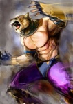 abs angry athletic biceps big_muscles bottomwear clothed clothing fingerless_gloves for_a_head fur gloves handwear male mask muscular muscular_male nipples pants pecs pose red_eyes solo standing teeth topless wrestler erufan tekken king_(tekken) animal_head animal_humanoid felid humanoid jaguar leopard mammal pantherine