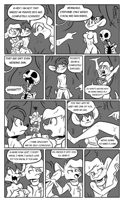ambiguous_gender anthro anthro_prey bone clothed clothed_anthro clothed_male clothing dialogue digestion_implied featureless_crotch female female_prey fully_inside group harness harness_only inside_stomach male male_prey multiple_prey nude nude_anthro nude_female nude_male skeleton text ventriloquism vore gizmochinasa dec25stephanie philipkelton pocket_jabari sprocket_(gizmochinasa) gerbil mammal mouse murid murine rodent 2019 comic dated digital_drawing_(artwork) digital_media_(artwork) english_description english_text greyscale hi_res monochrome signature
