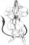 anthro bell big_muscles biped domestic_cat ear_piercing felid feline felis hair hi_res huge_muscles hyper hyper_muscles jmadoc long_hair male mammal monochrome muscular muscular_anthro muscular_male piercing simple_background solo tail what