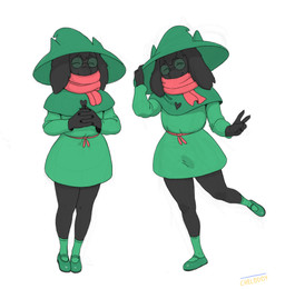 ambiguous_gender anthro biped black_body black_fur clothing eyewear footwear fur gesture glasses green_clothing green_hat green_headwear hand_gesture hand_on_hat hat headgear headwear red_scarf round_glasses scarf shoes simple_background socks solo v_sign white_background chelodoy deltarune undertale_(series) ralsei bovid caprine darkner goat mammal 2022 digital_media_(artwork) hi_res
