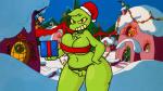 barely_contained breasts clothed clothing crossgender detailed_background exposed female genitals hand_on_hip looking_at_viewer not_furry pussy solo detnox dr._seuss how_the_grinch_stole_christmas! grinch humanoid 16:9 hi_res widescreen