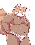 anthro belly briefs bulge clothing ellipsis kemono male moobs navel nipples overweight overweight_male simple_background solo tighty_whities underwear white_background white_briefs white_clothing white_underwear takagi_kyou trouble_(series) futaba_kotobuki ailurid mammal red_panda 2025