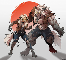animal_ears anthro biceps biped bottomwear breasts claws clothing collar deltoids digitigrade duo ear_piercing ear_ring facial_scar fangs featureless_breasts female finger_claws freckled_face freckles fur grey_body grey_fur hair multicolored_body multicolored_fur muscular muscular_anthro muscular_female pants paws piercing quads ring_piercing scar standing tail teeth toe_claws topwear torn_bottomwear torn_clothing torn_pants triceps vest white_body white_fur white_hair yellow_eyes whymete deadlock_(game) mythology valve lilah_silver animal_humanoid canid canid_humanoid canine canine_humanoid humanoid mammal mammal_humanoid mythological_canine mythological_creature werecanid werecanine werecreature werewolf wolf_humanoid 2026 digital_media_(artwork) hi_res
