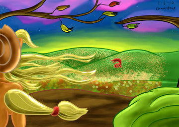 female feral impressionism solo tail wind chaosdrop friendship_is_magic hasbro my_little_pony applejack_(mlp) earth_pony equid equine horse mammal pony