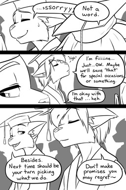 adolescent anthro bangs clothed clothing dialogue duo_focus eyes_closed graduation graduation_cap graduation_gown graduation_robe group silhouette sitting speech_bubble text young black-kitten sebastien_(black-kitten) serah_(black-kitten) canid canine canis felid feline lynx mammal 2025 2:3 black_and_white comic english_text hi_res lol_comments monochrome multiple_scenes brother_(lore) brother_and_sister_(lore) sibling_(lore) sister_(lore)