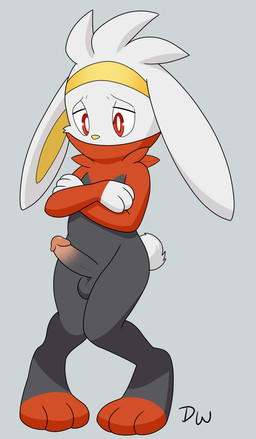 3_fingers 3_toes accessory anthro balls biped black_balls black_body black_fur black_penis cheek_tuft crossed_arms erection facial_tuft feet fingers floppy_ears fur genitals glans glistening glistening_eyes glistening_genitalia glistening_glans glistening_penis gloves_(marking) grey_background headband humanoid_genitalia humanoid_penis logo lop_ears male male_anthro markings mismatched_genitalia mismatched_humanoid_penis mismatched_penis multicolored_body multicolored_fur multicolored_penis nude nude_anthro nude_male penis pink_glans pink_penis red_body red_eyes red_fur scut_tail short_tail simple_background solo standing tail toeless_(marking) toes tuft two_tone_penis white_body white_fur white_tail yellow_headband yellow_inner_ear yellow_nose young young_anthro young_male darkwolf79 nintendo pokemon generation_8_pokemon lagomorph mammal pokemon_(species) raboot 2026 absurd_res artist_logo digital_media_(artwork) hi_res