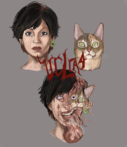 ambiguous_feral ambiguous_gender body_horror duo female female_human feral fusion gore green_eyes grey_background horror_(theme) lips open_mouth realistic simple_background nekromamtik domestic_cat felid feline felis human mammal 2024 headshot_portrait hi_res portrait