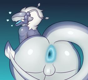 antennae_(anatomy) anthro anus balls big_anus big_butt butt eyeless genitals hair heart_symbol huge_butt male open_mouth presenting presenting_anus presenting_hindquarters pseudo_hair solo tail tusks enresty poldy alien mollusk hi_res