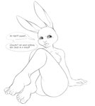 anthro dialogue feet female foot_fetish foot_focus humanoid_feet imminent_sex plantigrade solo white_body notyuky beastars haru_(beastars) domestic_rabbit dwarf_rabbit lagomorph leporid mammal oryctolagus rabbit hi_res monochrome sketch