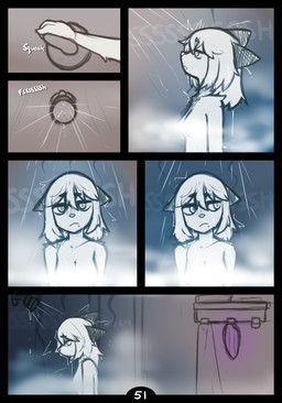 anthro biped breasts facial_piercing female fingers front_view fur hair inside lip_piercing nude nude_anthro nude_female piercing shower side_view solo standing steam water wet mewgle raleigh_(mewgle) gulonine mammal marten mustelid musteline 2026 comic digital_drawing_(artwork) digital_media_(artwork) hi_res