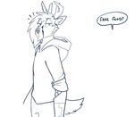 absurd_res anthro antlers cervine clothed clothing cybernetic_arm cybernetic_limb cybernetics deer dialogue english_text fluffy fully_clothed hi_res hoodie horn machine male mammal red_(topazknight) sketch solo speech_bubble text topazknight topwear