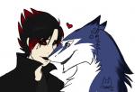 anthro blue_eyes blush duo female hair heart_symbol human_on_anthro interspecies long_hair love male male/female romantic romantic_couple simple_background smile eerieeden fuzznut corpse-grinder eerie_eden human mammal sergal