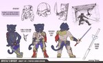 anthro boots clothing footwear gloves handwear jewelry male melee_weapon necklace scar shoes smile solo spacesuit sword text weapon gerovort nintendo star_fox panther_caroso felid mammal pantherine 2022 english_text hi_res model_sheet