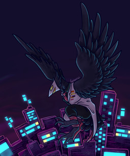 avian_feet black_body black_feathers butch_pride_colors city clothed clothing eyewear feathered_wings feathers flag flag_print flying glasses lesbian_pride_colors lgbt_pride male necktie night nonbinary_pride_colors orange_lesbian_pride_colors patch_(fabric) pride_color_patch pride_colors print_clothing solo subculture_pride_colors tail tail_feathers wings rasairui deltarune undertale_(series) swatch_(deltarune) avian darkner swatchling nonbinary_(lore)
