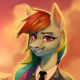 clothing female sky skyscape smile solo sunset uniform wings pilushka friendship_is_magic hasbro my_little_pony mythology rainbow_dash_(mlp) equid equine mammal mythological_creature mythological_equine pegasus 1:1 hi_res