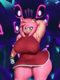 anthro big_breasts breasts clothing confident female fist group hand_behind_head huge_breasts imminent_sex larger_male lipstick looking_at_viewer makeup male muscular muscular_female nipple_outline panties size_difference smaller_female surrounded thick_thighs underwear blu_rent sega sonic_the_hedgehog_(series) amy_rose dark_gaia_minion eulipotyphlan hedgehog humanoid mammal nightmare_(sonic) 3:4 absurd_res hi_res
