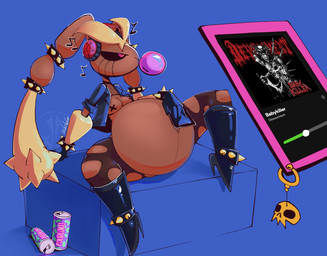 alcohol alternative_fashion anthro bad_parenting beverage bracelet clothing female goth jewelry legwear musical_symbol pregnant pregnant_female solo spiked_bracelet spikes stockings symbol torn_clothing torn_legwear torn_stockings white_lie nintendo pokemon gothpunny generation_4_pokemon lagomorph lopunny mammal pokemon_(species) hi_res
