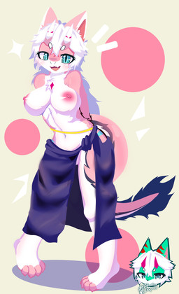 clothed clothing female fur hair horn nipples partially_clothed pink_body pink_nipples tail white_body white_fur zhenxian mythology dragon mythological_creature mythological_scalie scalie hi_res