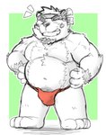 anthro asian_clothing belly clothing east_asian_clothing eyes_closed fundoshi humanoid_hands japanese_clothing kemono male moobs open_mouth overweight overweight_male red_clothing red_fundoshi red_underwear simple_background smile solo underwear goujuyu bear mammal 2024 hi_res