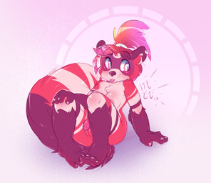 anthro areola balls barefoot belp breasts ear_piercing ear_ring eyebrows eyelashes feet fluffy fluffy_tail foreskin fur genitals gynomorph hair intersex looking_sideways nails penis piercing plantigrade red_hair ring_piercing simple_background solo tail tied_hair toes kemotobi tobiki_(kemotobi) domestic_ferret mammal mustelid musteline true_musteline weasel 2017 trans_(lore) trans_woman_(lore)