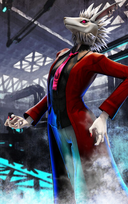 anthro black_clothing black_shirt black_topwear bottomwear clothing colored_nails digit_ring ear_piercing ear_ring finger_ring fur jacket jewelry long_ears male mohawk nails necktie pants piercing pupils red_clothing red_eyes red_jacket red_nails red_necktie red_topwear ring_piercing shirt slit_pupils solo spiky_fur topwear white_body white_fur deino_(artist) deino_(modeler) bani-sama_(deino) lagomorph leporid mammal rabbit 2017 3d_(artwork) autodesk_3ds_max_(artwork) digital_media_(artwork) hi_res